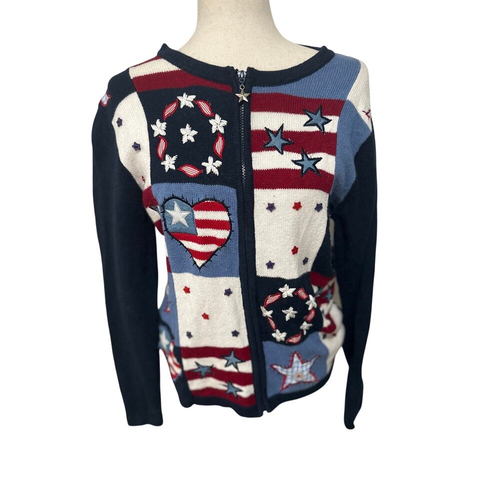 Vintage Patriotic Fourth Of July Full Zip Sweater Cardigan Sweater Flag Stars